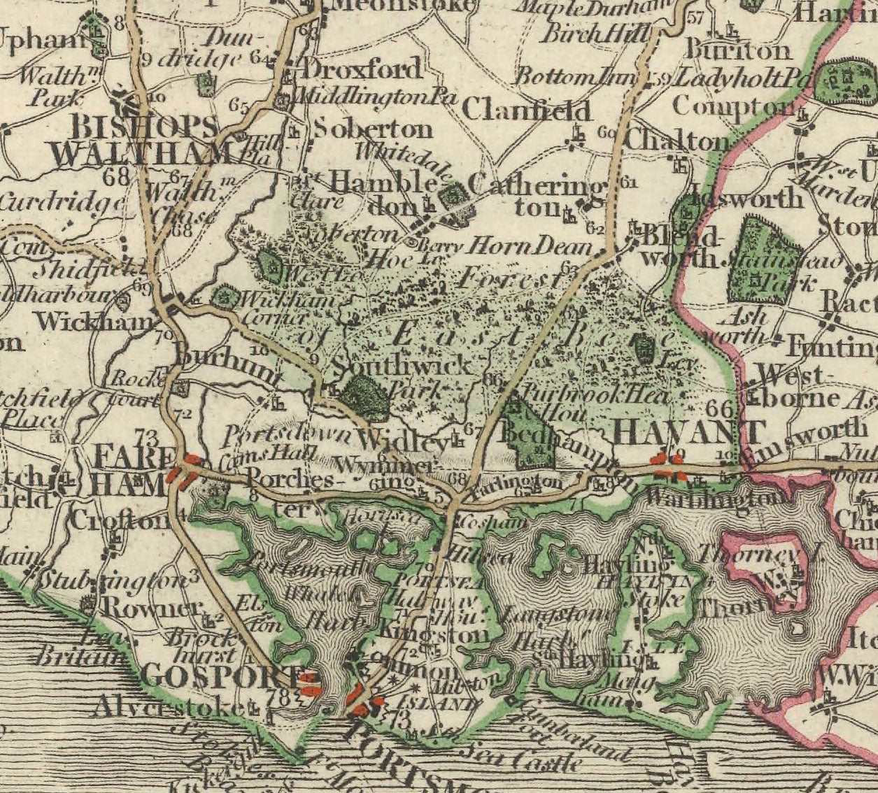 Alte Karte von Hampshire & Isle of Wight im Jahr 1794 von John Cary - Portsmouth, Southampton, Chichester, Havant 