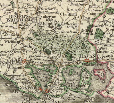 Alte Karte von Hampshire & Isle of Wight im Jahr 1794 von John Cary - Portsmouth, Southampton, Chichester, Havant 