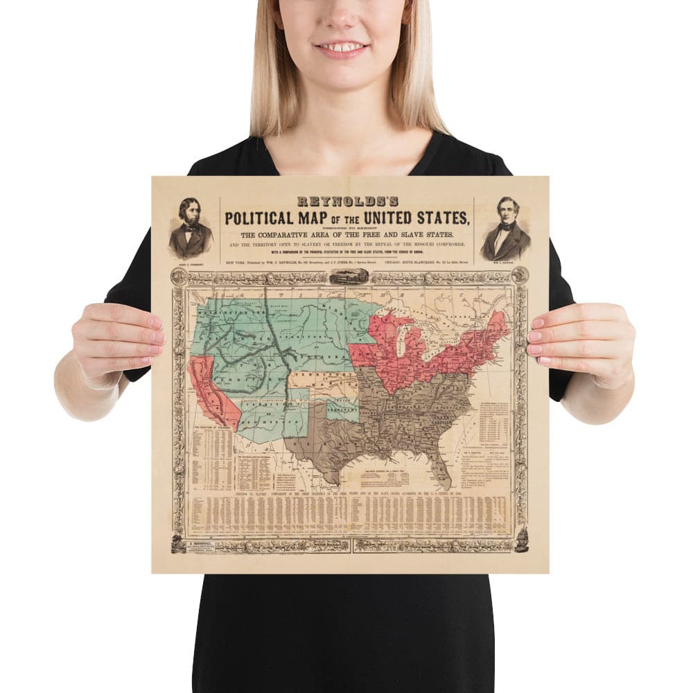 Mapa político antiguo de los Estados Unidos, 1856 - Guerra civil estadounidense Free vs. States Slate, North vs. South - Missouri Compromise