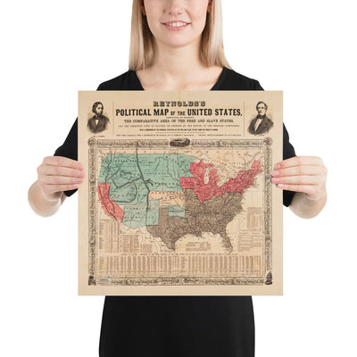 Mapa político antiguo de los Estados Unidos, 1856 - Guerra civil estadounidense Free vs. States Slate, North vs. South - Missouri Compromise