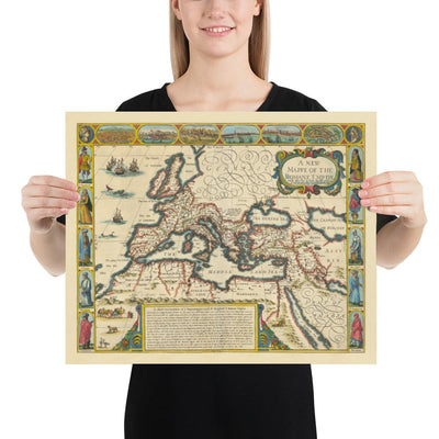 Alter Römisches Reich Weltkarte, 1626 von John Speed - Seltene Wandkunst des Westlichen und Byzantinischen 