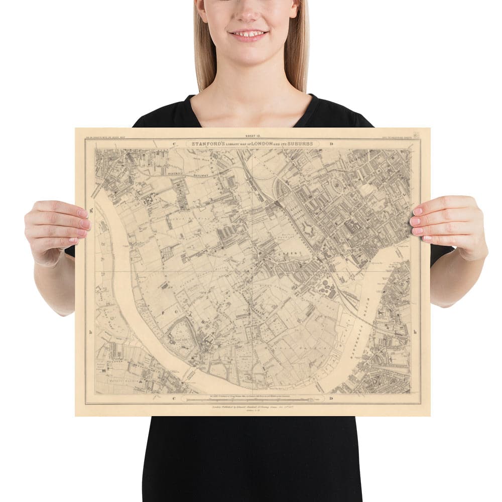 Ancienne carte de West London en 1862 par Edward Stanford - Fulham, Brompton, Battersea, Hammersmith - SW6, SW10, SW15, SW18, SW10, SW11, SW5, W6, W14
