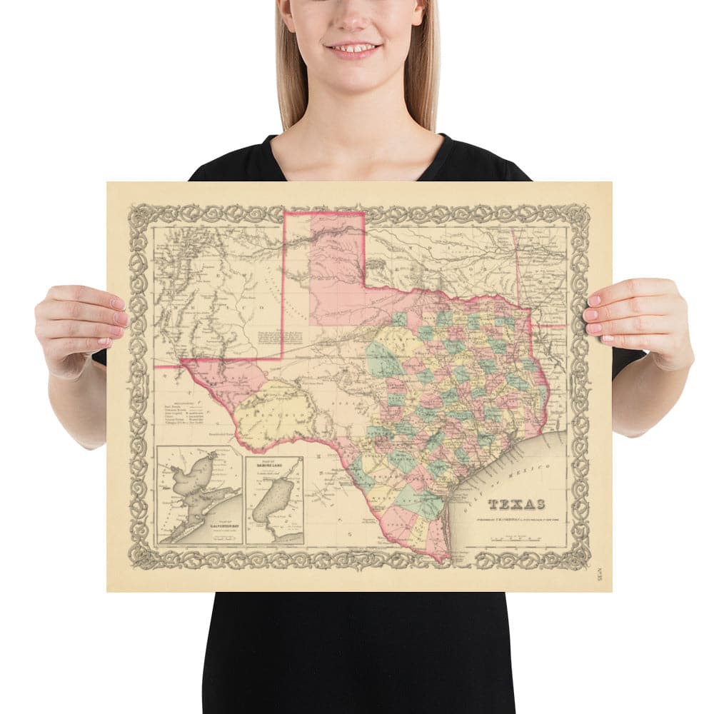 Viejo Mapa de Texas 1856 por Colton - Houston, San Antonio, Dallas, Austin, Fort Worth, El Paso