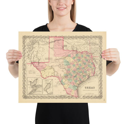 Viejo Mapa de Texas 1856 por Colton - Houston, San Antonio, Dallas, Austin, Fort Worth, El Paso