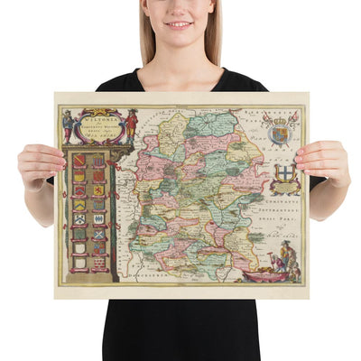 Alte Karte von Wiltshire im Jahr 1665 von Joan Blaeu - Salisbury, Stonehenge, Swindon, Trowbridge, Chippenham, Melksham 