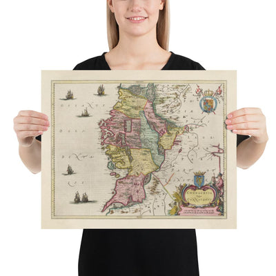 Old Map of Connacht, Ireland in 1665 by Joan Blaeu - Connaught, Galway, Sligo, Mayo, Leitrim, Clare, West Eire