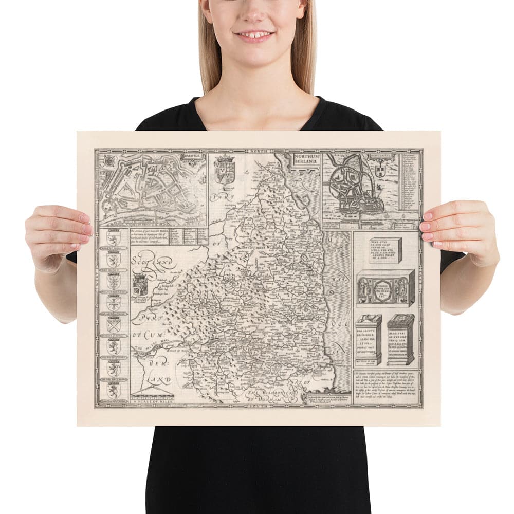 Old Map of Northumberland in 1611 - Newcastle, Gateshead, Hadrian's Wall, South Shields, Tyne and Wear