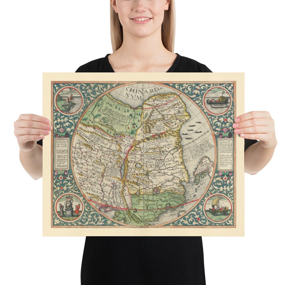 Rare ancienne carte de Chine, 1593 de Cornelis de Jode - Premier tableau européen de la Chine, du Japon et de la Corée