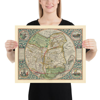 Rare ancienne carte de Chine, 1593 de Cornelis de Jode - Premier tableau européen de la Chine, du Japon et de la Corée