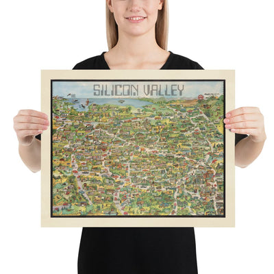 Old Map of Silicon Valley, 1982 - Pictorial Chart of Mountainview, Sunnyvale, Cupertino, San Jose, Fremont