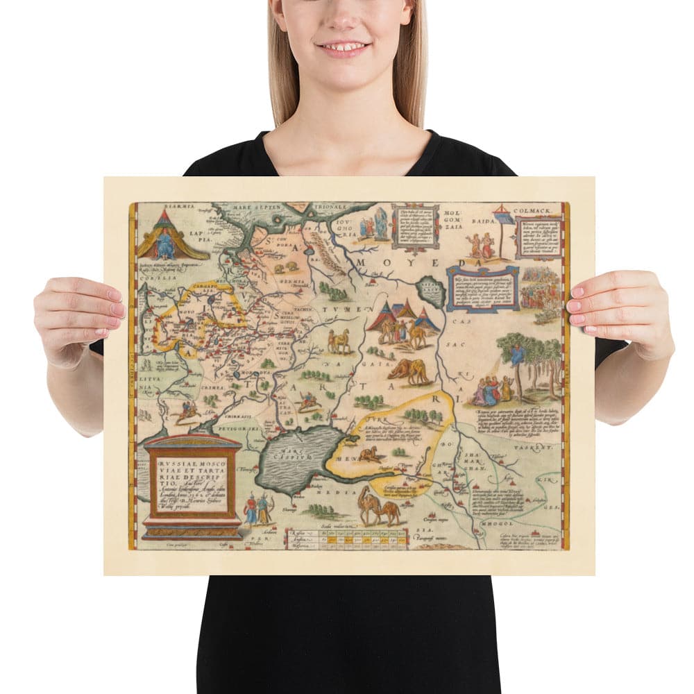 Alte Karte von Russland und Tartaren, 1584 von Ortelius - Seltene Karte von Moskau, Sibirien, Kasachstan, Turkmenistan, Usbekistan 