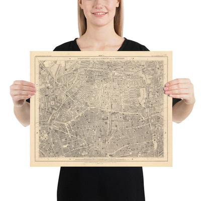 Old Map of London in 1862 by Edward Stanford - Hoxton, Haggerston, Dalston, Hackney, Bethnal Green, Shoreditch - N1, N5, E8, E2, EC1