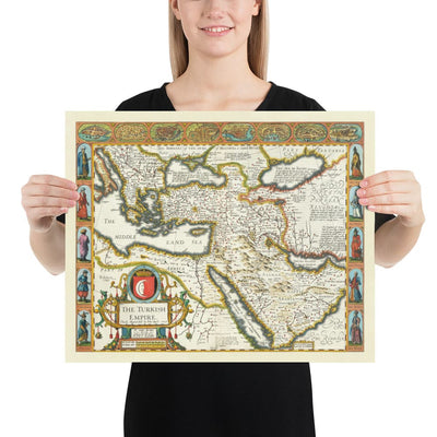 Old Map of the Turkish / Ottoman Empire by John Speed, 1627 - Turkey, Balkans, Greece, Iran, Egypt, Syria