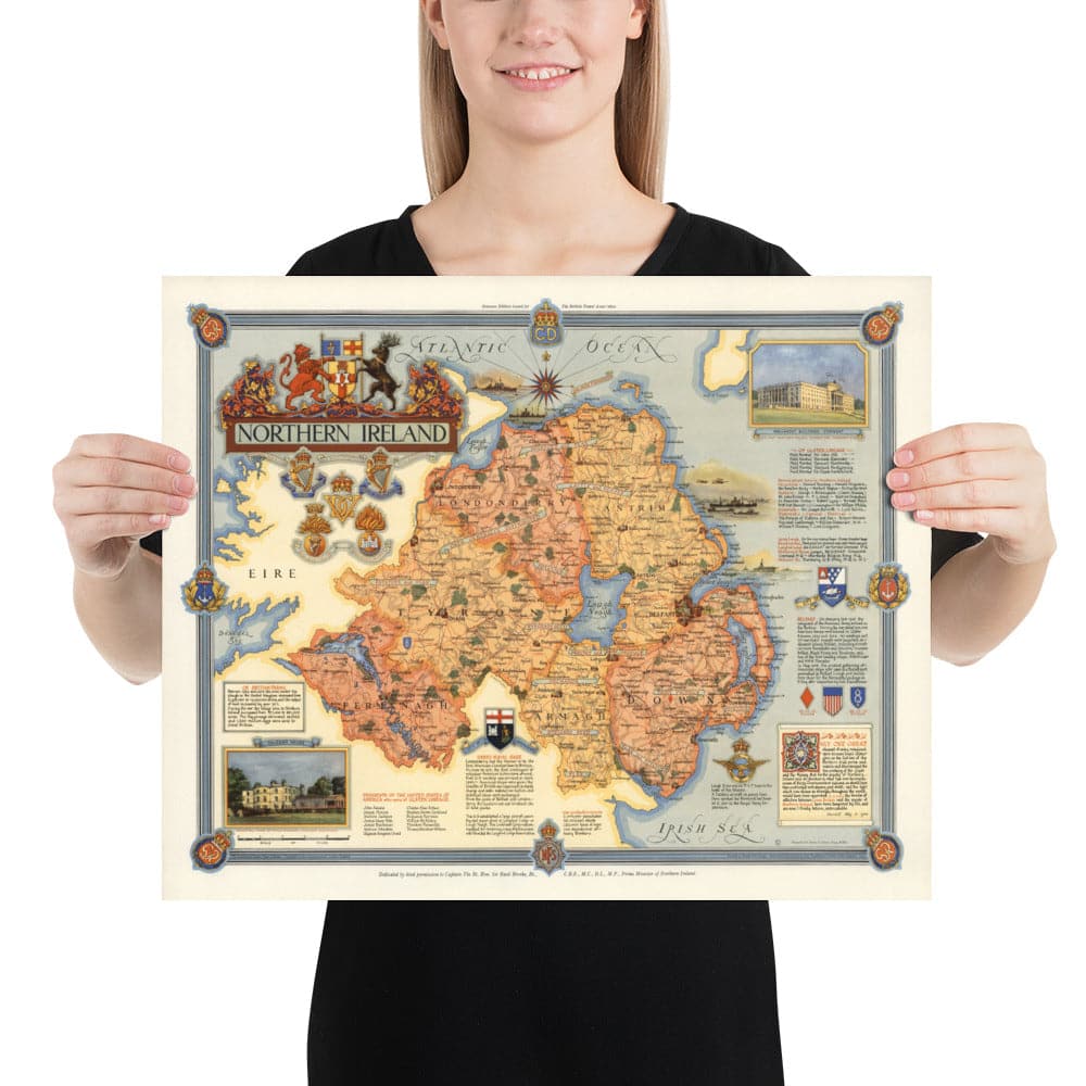 Ancienne carte de l'Irlande du Nord, Ulster de Ernest Clegg, 1947 - Eire, Antrim, Belfast, Londonderry, Lough Neagh, Down