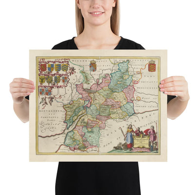 Old Map of Gloucestershire in 1665 by Joan Blaeu - Bristol, Cheltenham, Gloucester, Kingswood, Filton, Stroud