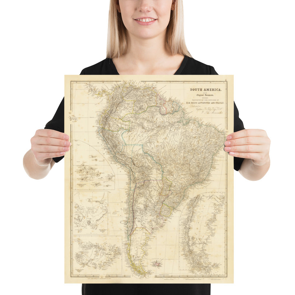 Old Map of South America, 1839 by Arrowsmith - Brazil, Galapagos, Islands, Colonial Guyana, Andes, Amazon, Ecuador