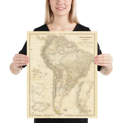 Old Map of South America, 1839 by Arrowsmith - Brazil, Galapagos, Islands, Colonial Guyana, Andes, Amazon, Ecuador