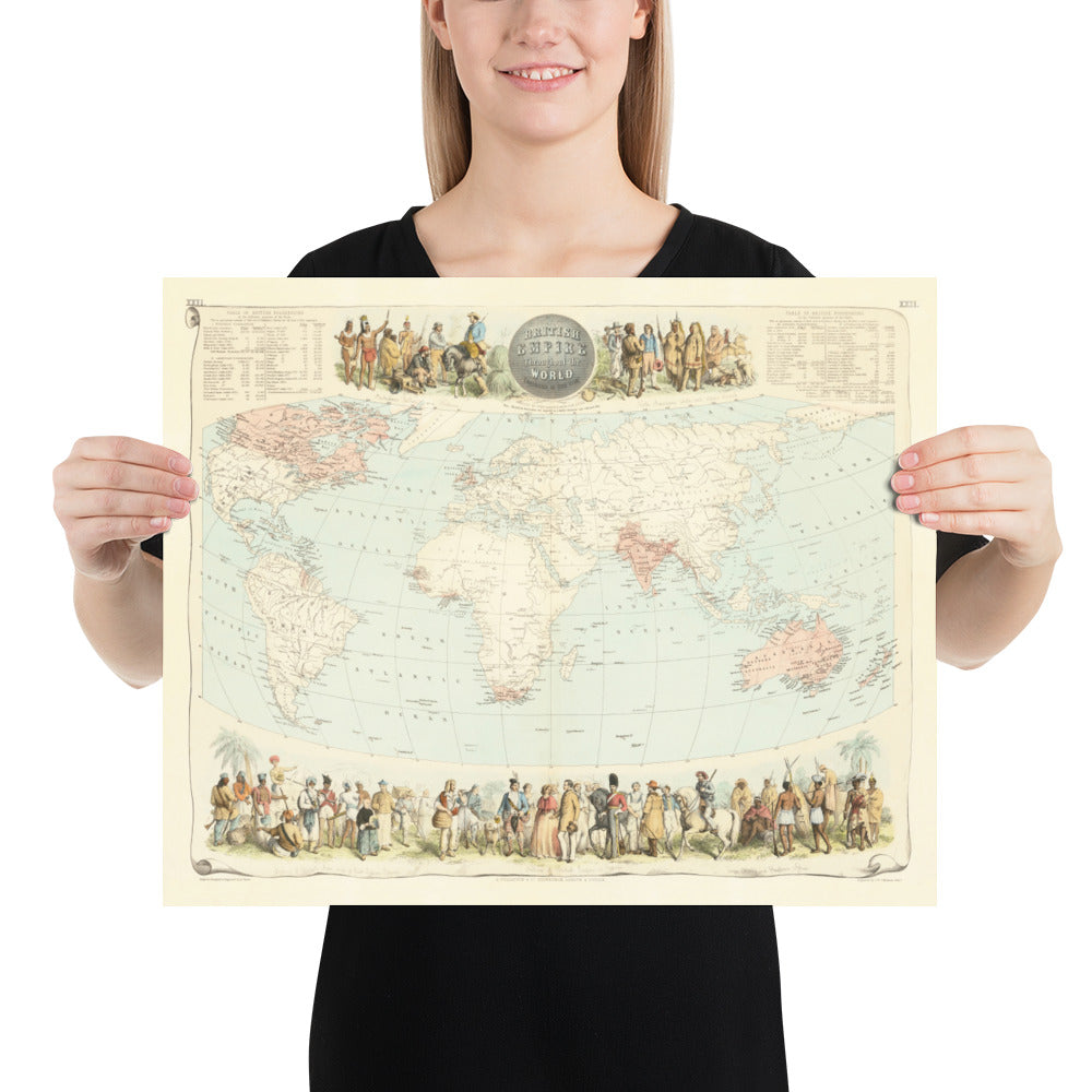 Old World Map of the British Empire, 1872 by Fullarton - Inhabitants & Population, Commonwealth, Colonialism