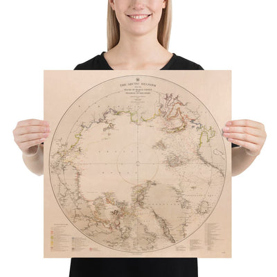 Old North Pole Exploration Map, 1896 by US Navy - Svalbard, Iceland, Greenland, Arctic Circle Explorers