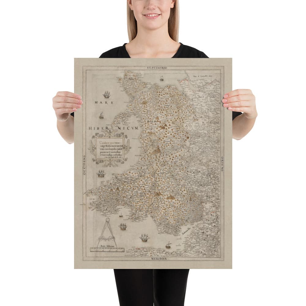 Old Map of Wales, Cymru by Christopher Saxton in 1580 - First Accurate Map of Wales