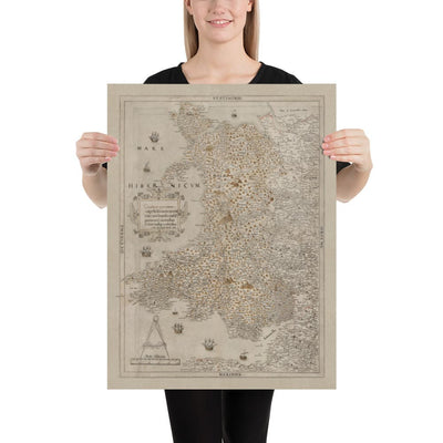 Old Map of Wales, Cymru by Christopher Saxton in 1580 - First Accurate Map of Wales