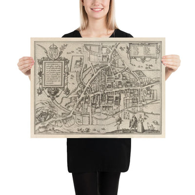 Alte Karte von Cambridge und den Universitätskollegs, 1575 von Georg Braun - Trinity, Kings, Queens, Clare 