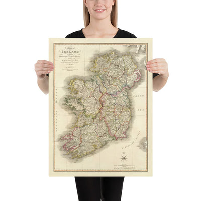 Ancienne Carte d'Irlande en 1798 par W. Faden - Rare Couleur Atlas Carte - Dublin, Belfast, Cork