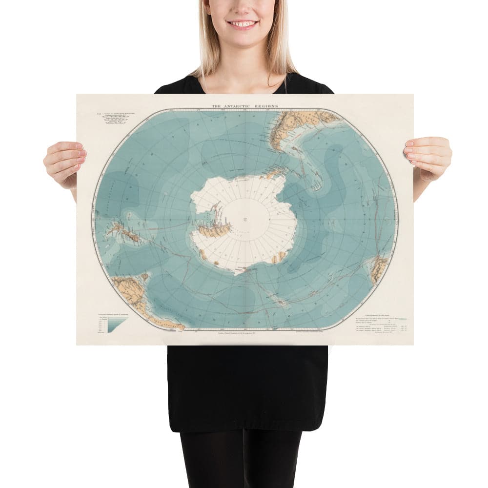 Old Antarctica South Pole Map 1904 by Stanford - Vintage Atlas Explorer Map of the Antarctic