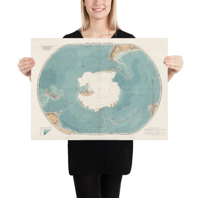 Old Antarctica South Pole Map 1904 by Stanford - Vintage Atlas Explorer Map of the Antarctic