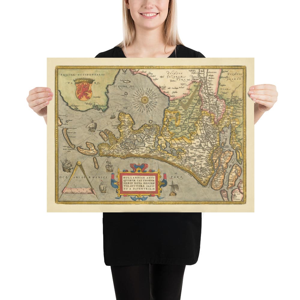 Mapa antiguo de Holanda y Utrecht, 1595 de Abraham Ortelius - Ámsterdam, Rotterdam, Hague, Utrecht
