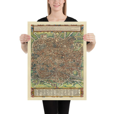 Ancienne carte de Rome, 1588 par Georg Braun - Forum, Panthéon, Circus Maximus, Colisée, Vatican