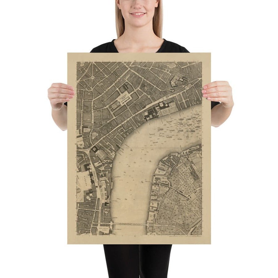 Ancienne carte de Londres, 1746 par John Rocque - C2 - Somerset House Covent Jardin Seven Cadre Waterloo, Charring Cross, Westminster Lambeth