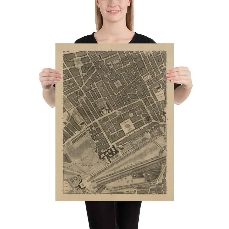 Ancienne carte de Londres, 1746 par John Rocque - B2 - Buckingham Palace, Soho, Westminster, Mayfair, Piccadilly, Green Park, Régents Street