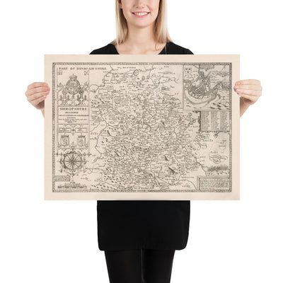 Alte Karte von Shropshire im Jahr 1611 von John Speed - Shrewsbury, Telford, Bridgnorth, Oswestry, Newport, Ludlow 