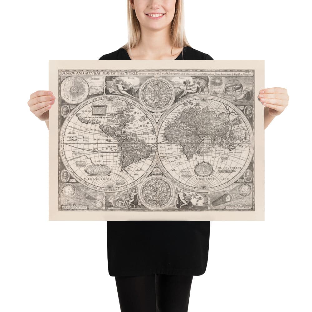 Mapa del Atlas del Viejo Mundo desde 1651 por John Speed ​​- Raro Monochrome Copperplate Chart