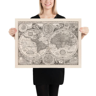 Mapa del Atlas del Viejo Mundo desde 1651 por John Speed ​​- Raro Monochrome Copperplate Chart