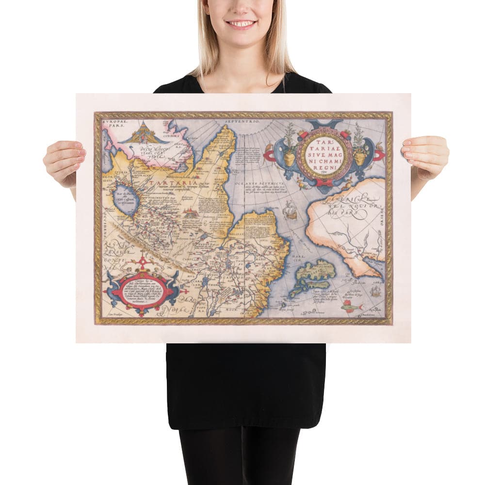 Alte Karte von Tartaren (Russland, Sibirien, China) im Jahr 1584 von Ortelius - Seltene Karte von Zentralasien, Amerika, Japan 