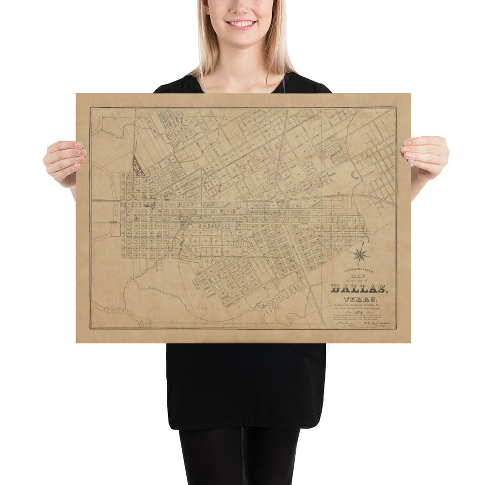 Old Map of Dallas, Texas in 1878 by Jones & Murphy - Main St, Ellum, Downtown, Arts District, Bryan Place