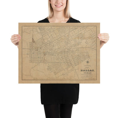Old Map of Dallas, Texas in 1878 by Jones & Murphy - Main St, Ellum, Downtown, Arts District, Bryan Place