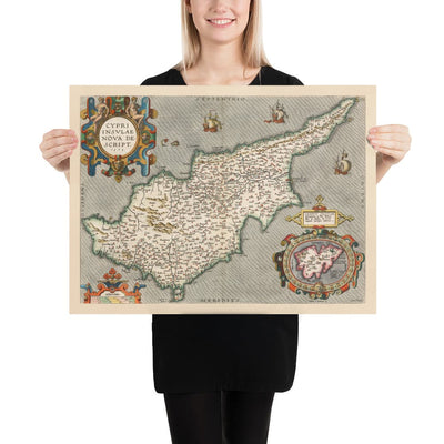 Seltene alte Karte von Zypern von Abraham Ortelius, 1573 - Nikosia, Kyrenia, Famagusta, Limassol, Pafos 