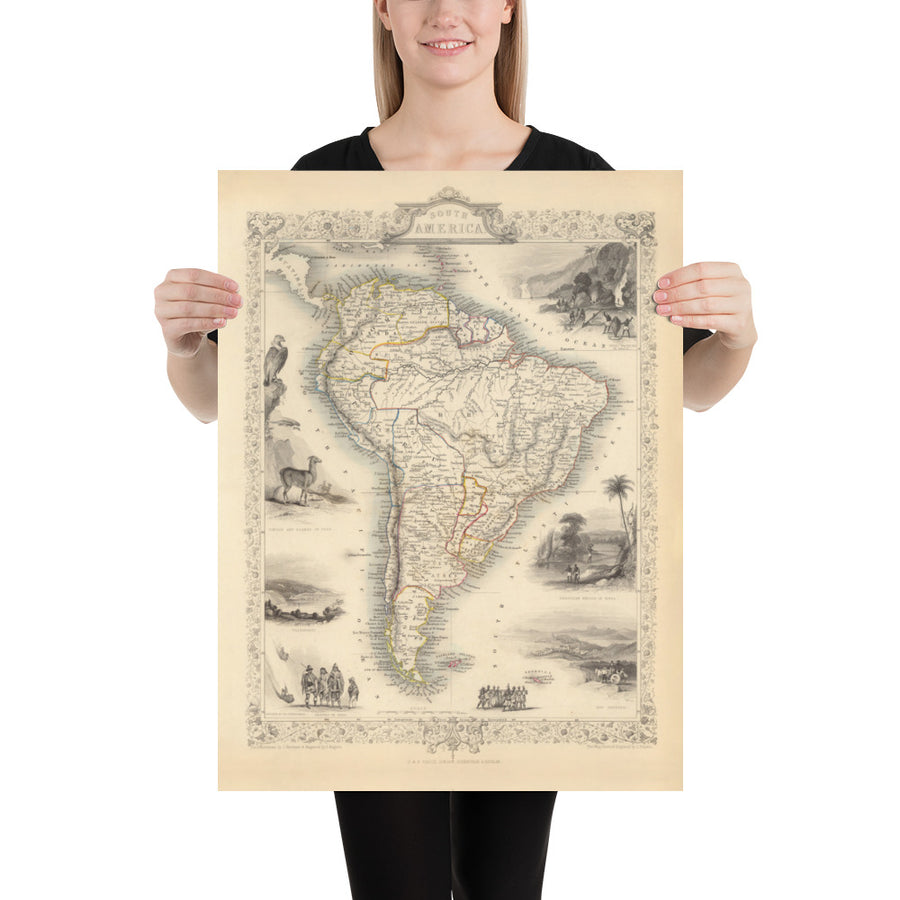 Mappa antica del Sud America, 1851 di Tallis & Rapkin - Colonialismo portoghese, lavaggio dell&