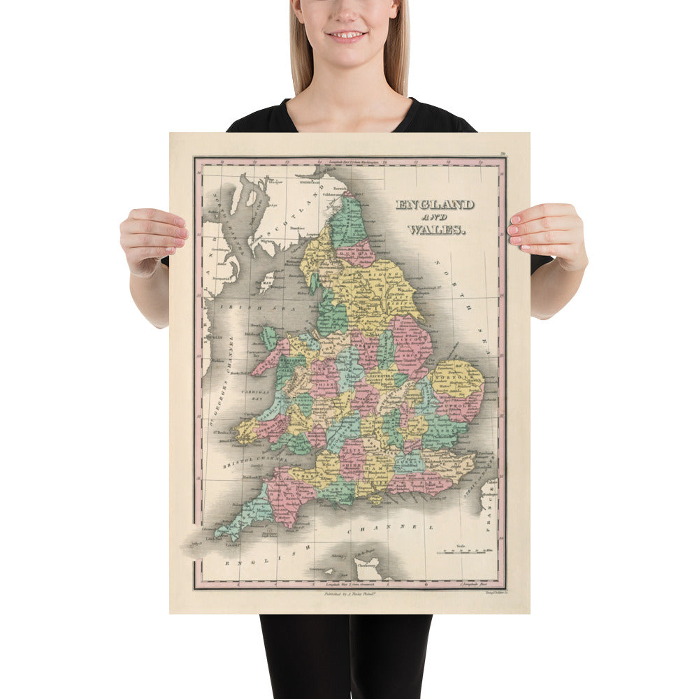 Mapa antiguo de los condados de Inglaterra y Gales, 1827 - Mapa histórico de los condados - Westmoreland, Sussex, Rutland