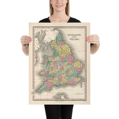 Mapa antiguo de los condados de Inglaterra y Gales, 1827 - Mapa histórico de los condados - Westmoreland, Sussex, Rutland