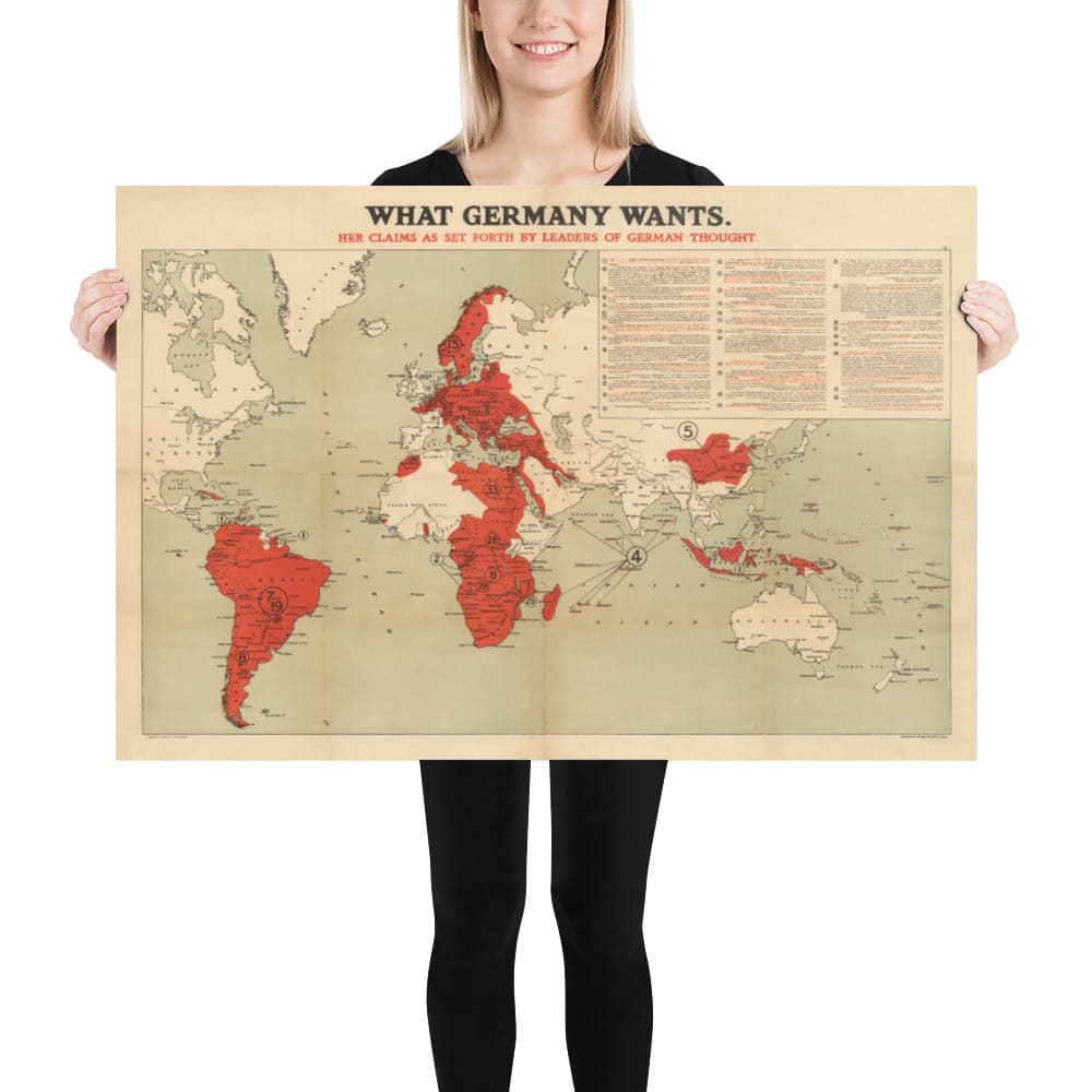 Was Deutschland will, 1916, Weltkrieg I & II Nazi-Atlas Karte 
