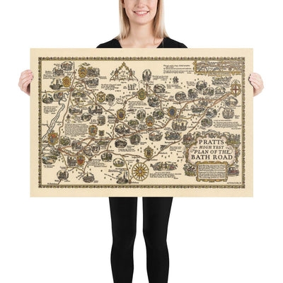 Pratts Plan of Bath Road, 1930 by A.E. Taylor - London, Berkshire, Wiltshire, Gloucestershire, Somerset - Old Vintage Car Map - Esso, Standard Oil