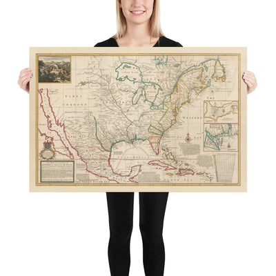 Old Map of North America, 1720 by Herman Moll - USA, Canada, Mexico - French, Spanish & English Colonial Atlas