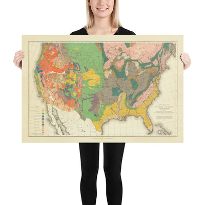 Mapa de geología antiguo raro de Estados Unidos y Canadá, 1886 por Charles Henry Hitchcock