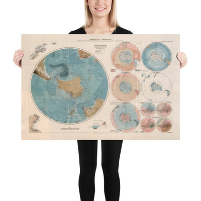 Old Antarctica Research Map, 1894 - Geography Atlas And Explorer Map of the South Pole