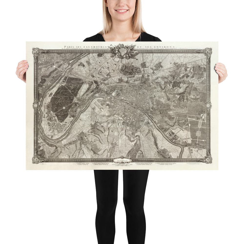 Rare Old Map of Paris, 1795 by Roussel - 18th Century Louvre, Les Invalides, Champs-Élysées