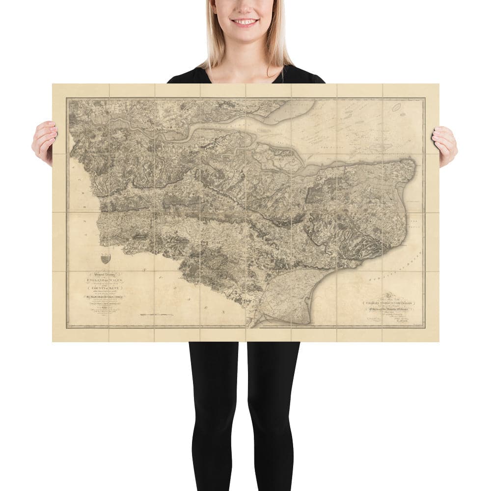 Rare Old Map of Kent, 1809 by Faden & Ordnance Survey - Canterbury, Maidstone, Bromley, Tunbridge, Margate, Lewisham